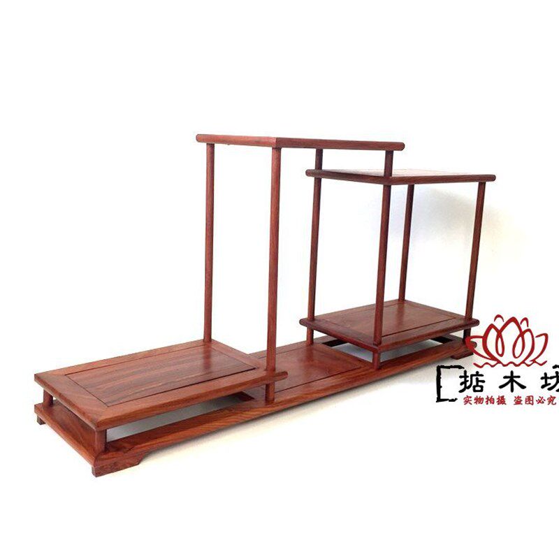 红檀木工艺品鸡翅实木雕小博古架多宝阁奇石盆景架茶壶架底座摆件