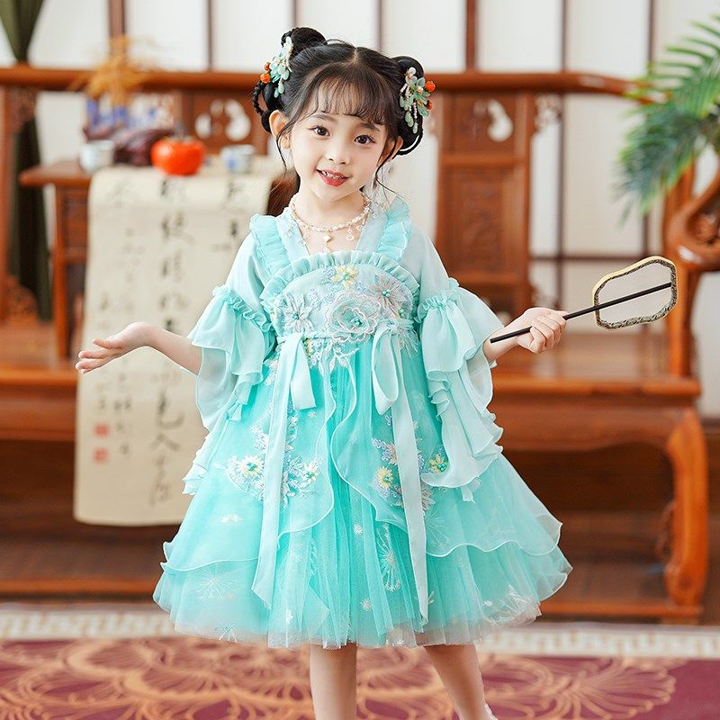 女童夏装汉服儿童装公主裙连衣裙2024新款夏季古装小女孩短款裙子