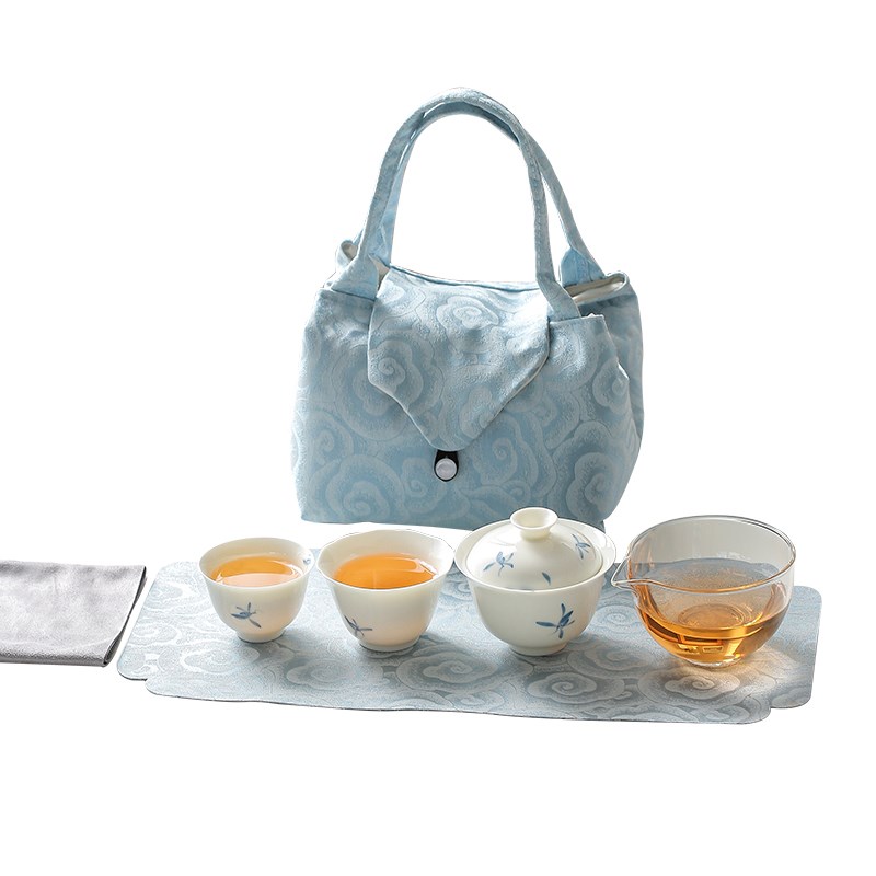 茶人行囊便携式旅行茶具茶事收纳包纯手绘秋水兰花快客杯露营茶具