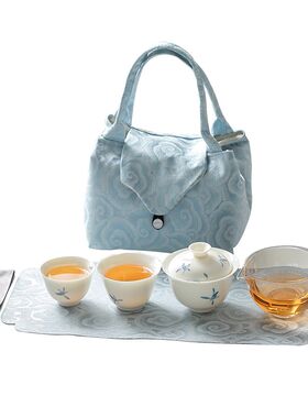 茶人行囊便携式旅行茶具茶事收纳包纯手绘秋水兰花快客杯露营茶具
