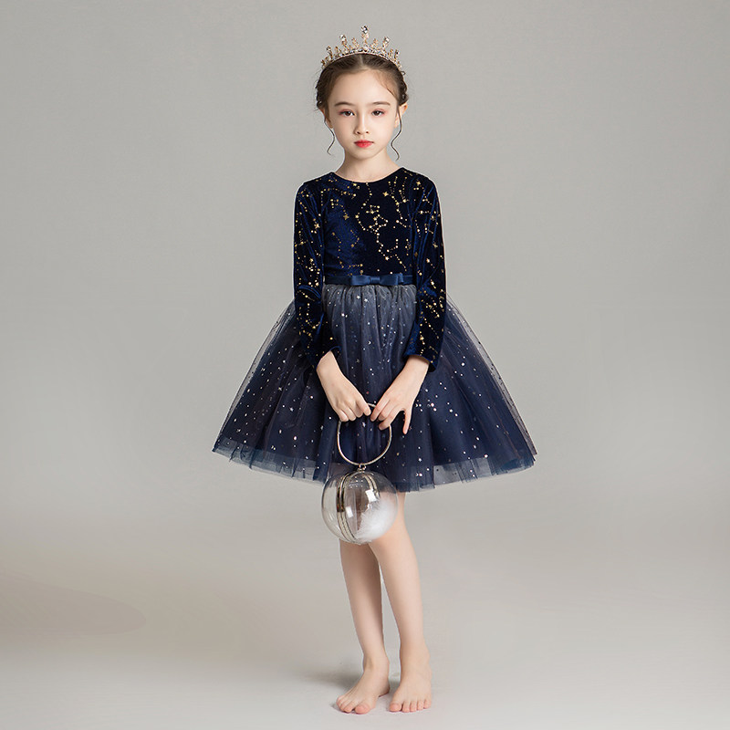 儿童晚礼服公主裙大女童蓬蓬纱小朋友花童长袖婚纱女孩钢琴演出服