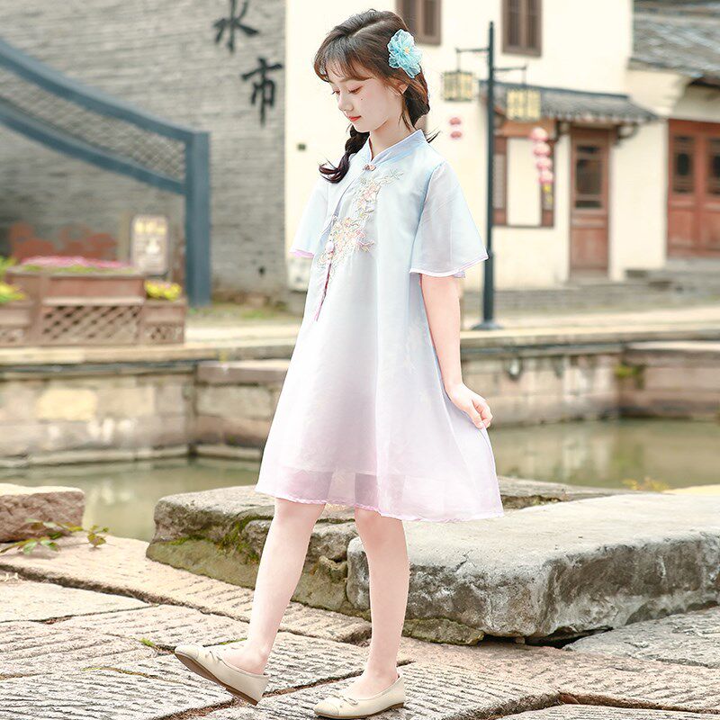 女童夏装旗袍连衣裙2024新款儿童汉服高端雪纺裙子女孩夏季公主裙