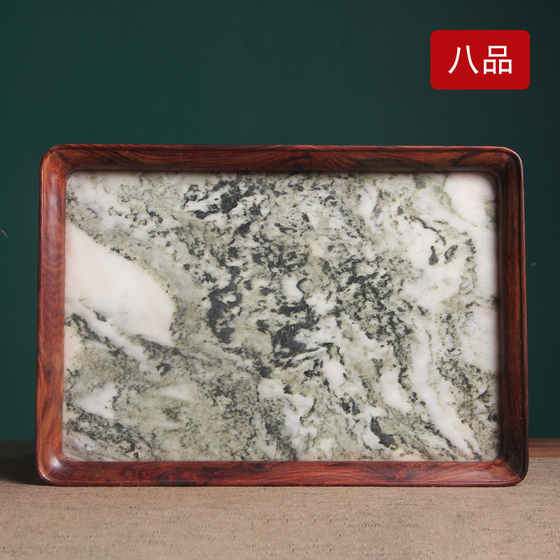 大红酸枝嵌大理石托盘木质方形盘子早餐客厅水果托盘创意家用茶盘