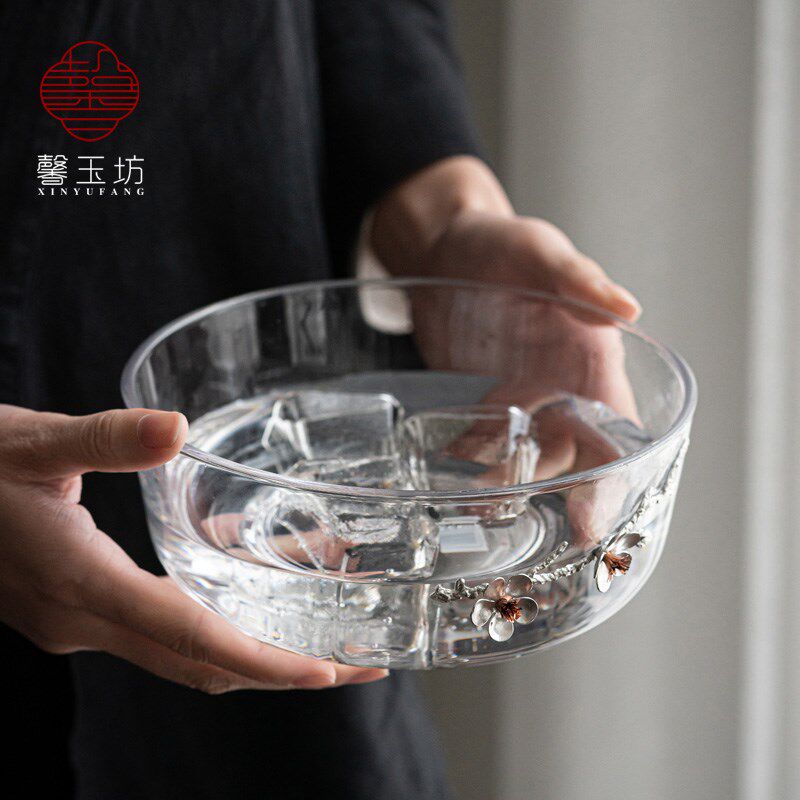 馨玉坊日式透明玻璃茶洗缸笔洗杯锡沙拉碗饭碗家用碗盘餐具茶具碗
