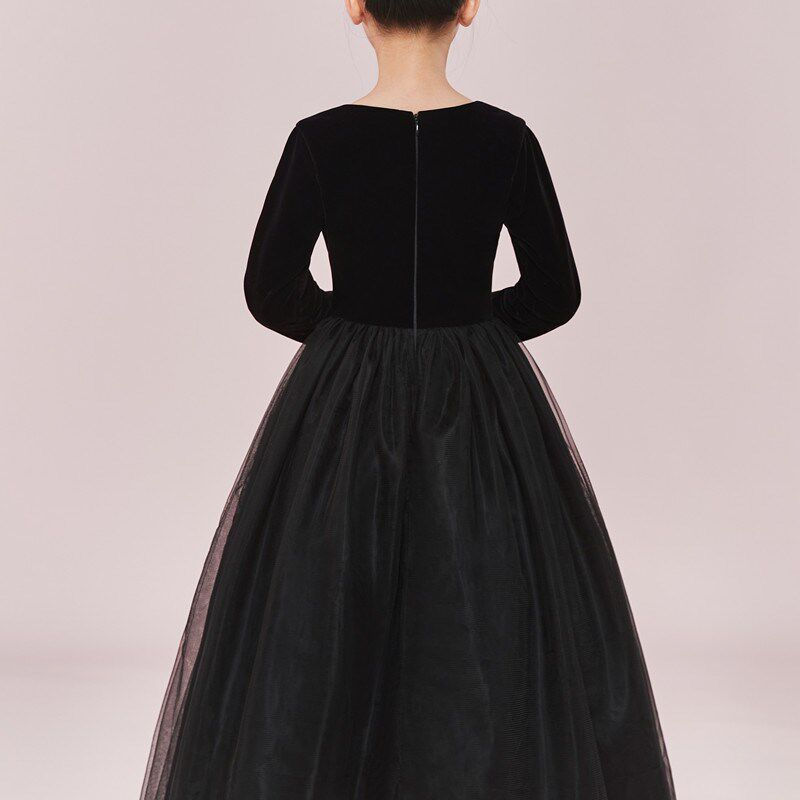 新款钢琴表演服高端洋气女童晚礼服合唱团演出礼服长款长袖公主裙