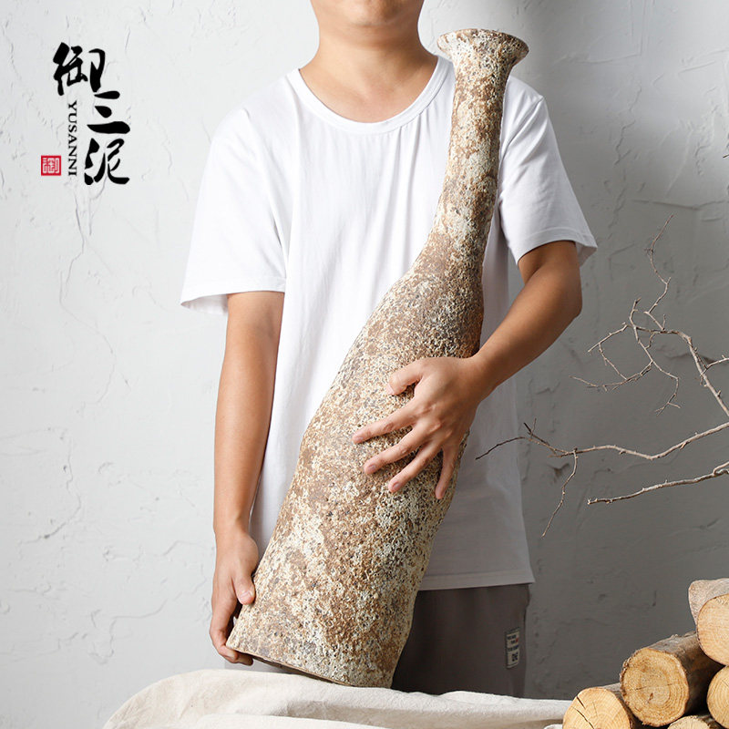 复古茶室禅意花盆手工歪脖粗陶花器创意陶罐陶艺干花花瓶民宿文艺