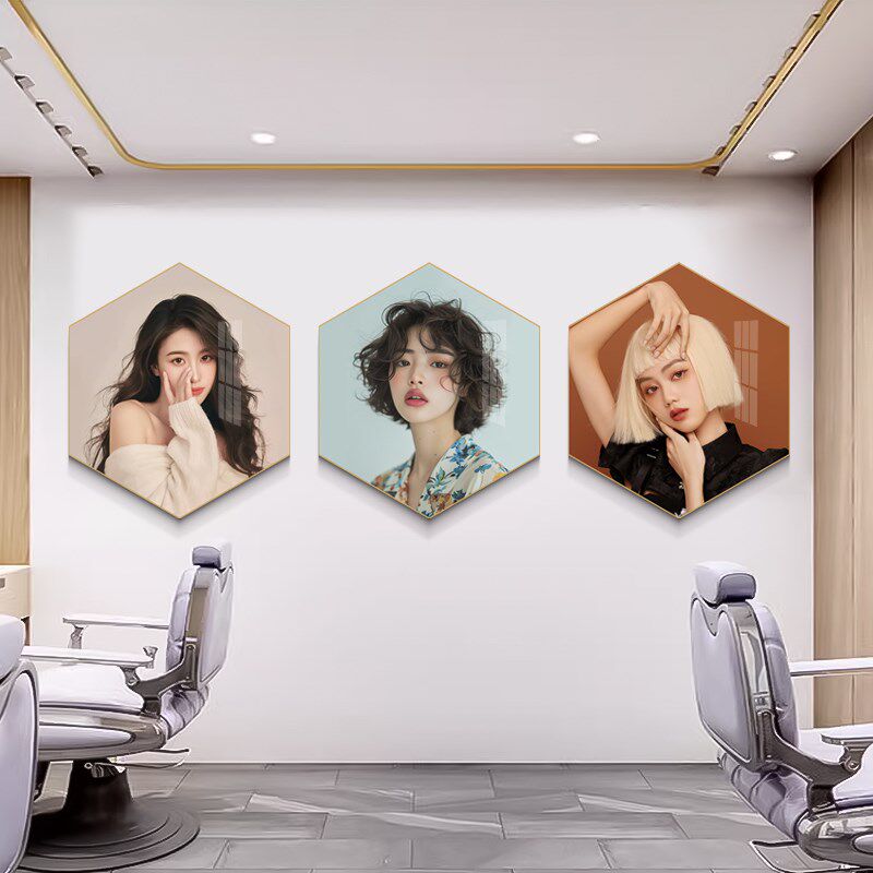 美发店墙面装饰画高级感发型海报墙贴纸网红理发店背景形象墙挂画
