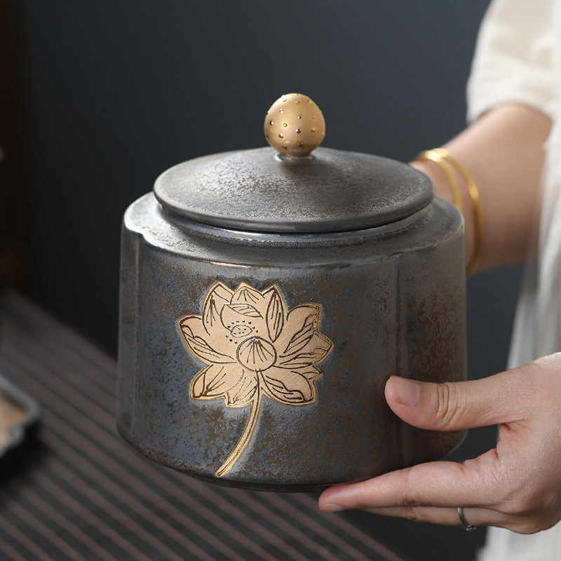 陶瓷茶叶罐仿古铁锈釉密封罐储茶罐储存罐子家用绿茶红茶普洱礼盒