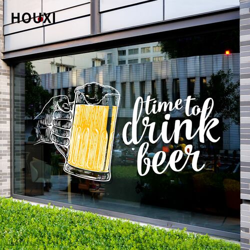 酒吧橱窗玻璃贴纸啤酒装饰精酿酒馆餐厅广告贴画超大双面彩色静电