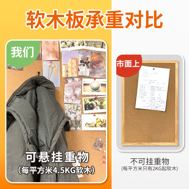 软木板照片墙背景记事图钉白色边框黑色边框挂式水松板办公布告可