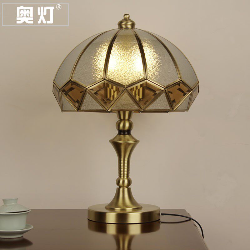 奥灯复古纯铜别墅客厅茶几柜台灯古典欧式书房卧室装饰灯具T386