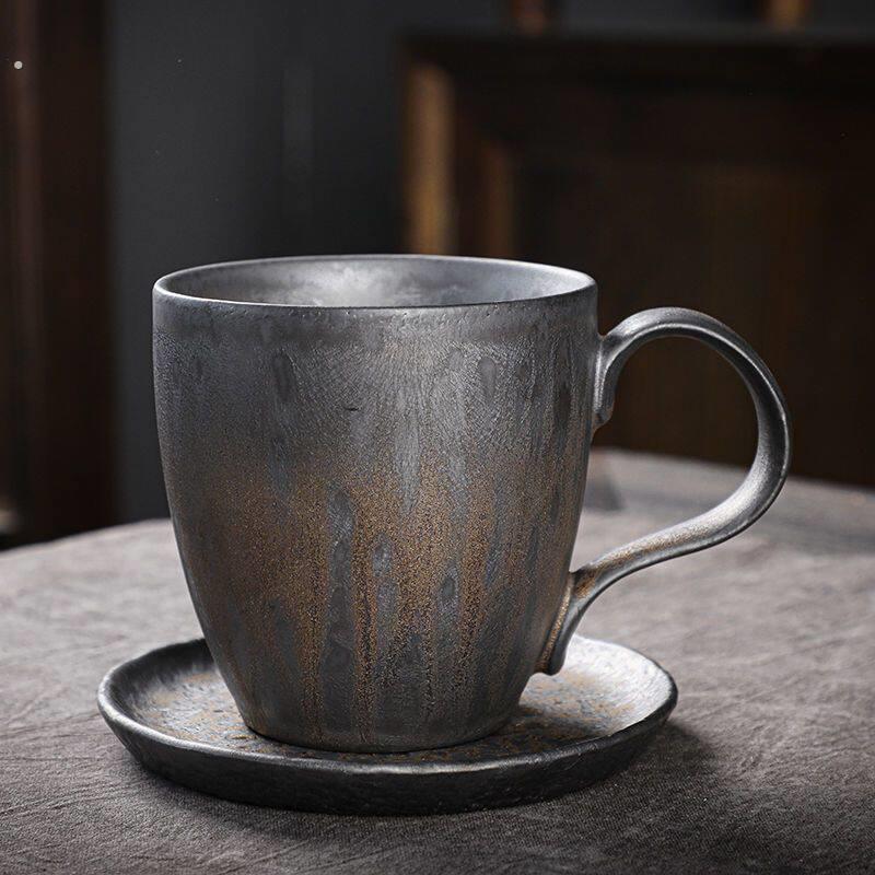 日式马克杯铁锈工业风浓缩复古手冲咖啡杯挂耳粗陶喝茶杯个性创意