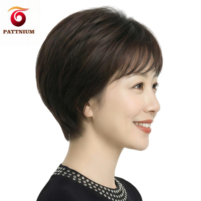 中老年假发女款真人发丝妈妈假发全手织逼真女士真发假发短发头套