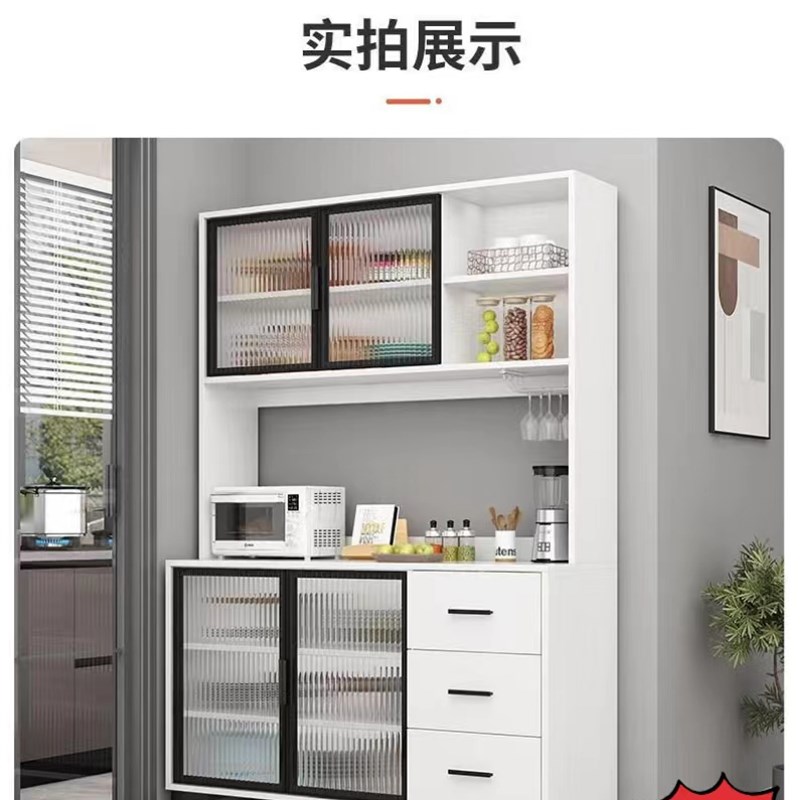 餐边柜岩板微波炉柜玻璃门备餐柜茶水碗柜烤箱柜厨房柜带抽屉实木