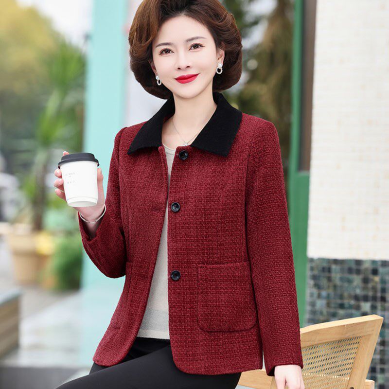 妈妈春装短外套女2024新款洋气中老年人春秋小个子夹克上衣显瘦款