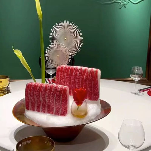 不锈钢和牛姿造摆盘模具牛肉刺身火锅烤肉装饰长方半圆打冰炉造型