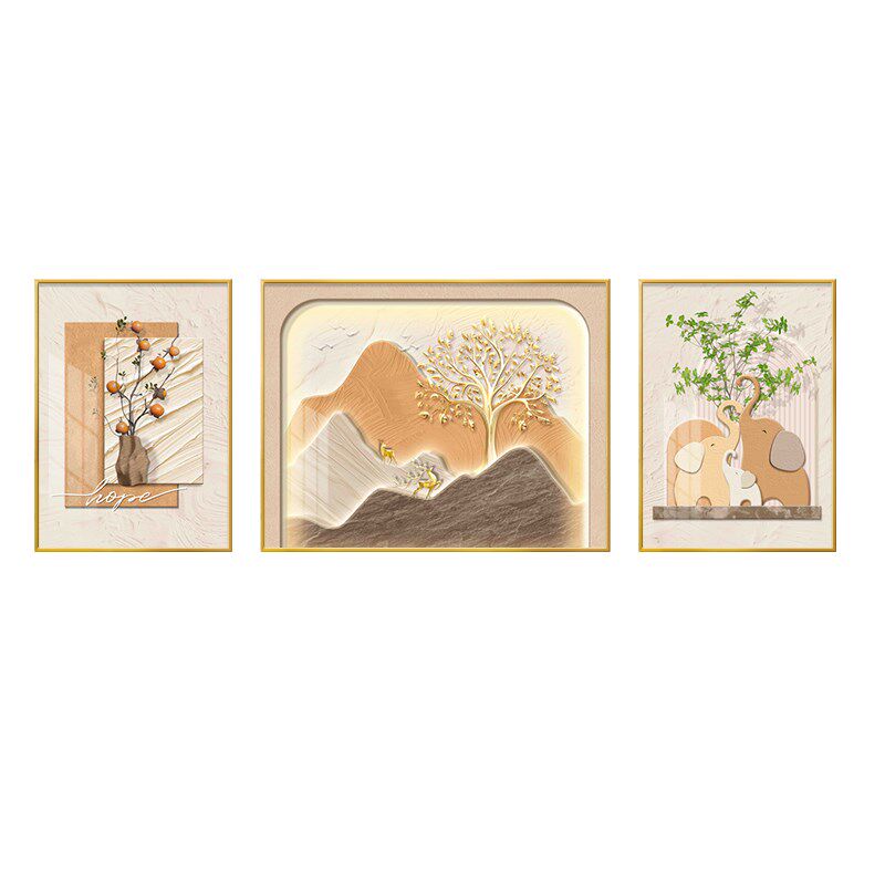 奶油风客厅装饰画2024新款沙发背景墙挂画大气三联壁画轻奢高级感