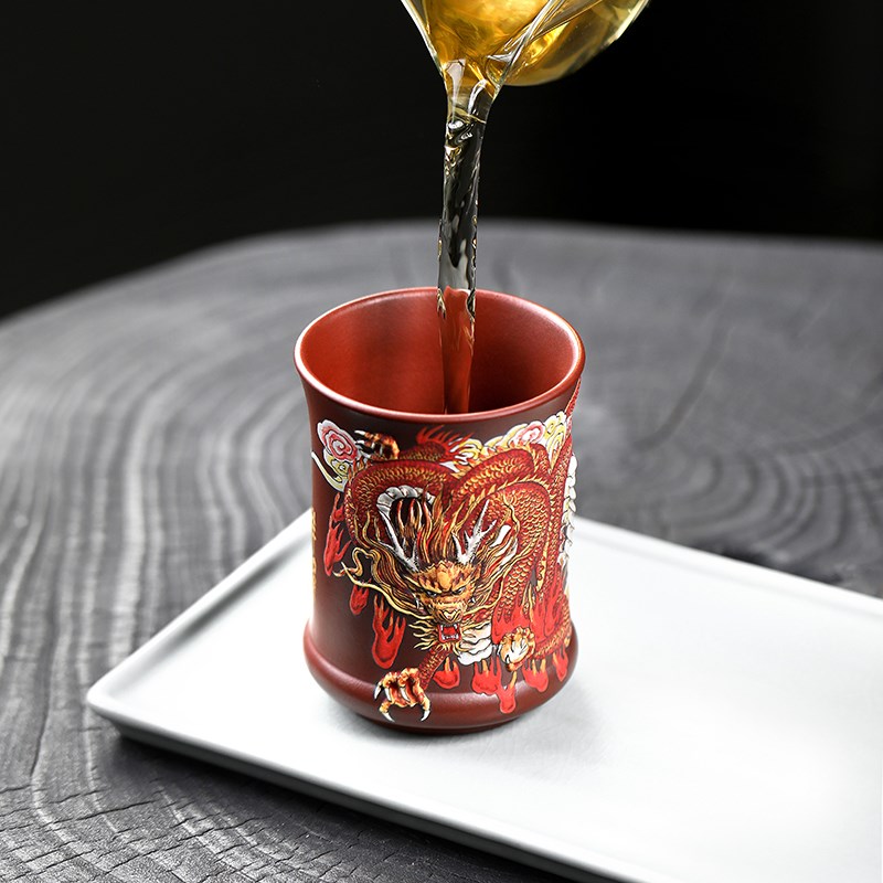 精品 名家泥绘大师张小岭 紫砂功夫茶杯小杯品茗杯底槽清主人龙杯
