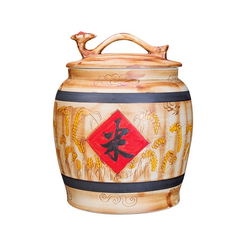景德镇陶瓷米缸油缸面粉桶10斤20\/30\/50带盖家用密封存茶叶储物