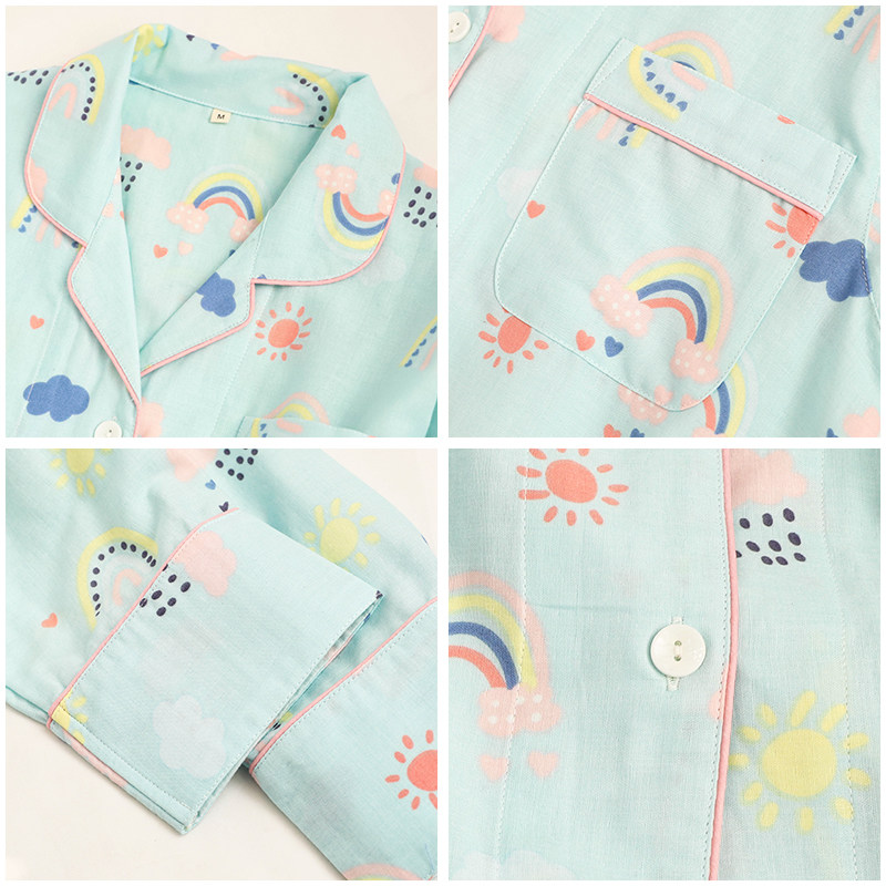 春夏季女童儿童纯棉纱布睡衣女孩母女长袖套装春秋公主全棉家居服