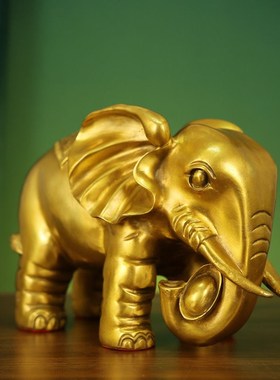 纯黄铜象摆件一对吸水大象招财客厅酒柜家居乔迁办公室店铺装饰品