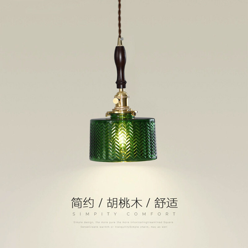 法式复古玻璃吊灯极简民宿卧室过道灯阳台吧台酒吧单头绿色小吊灯