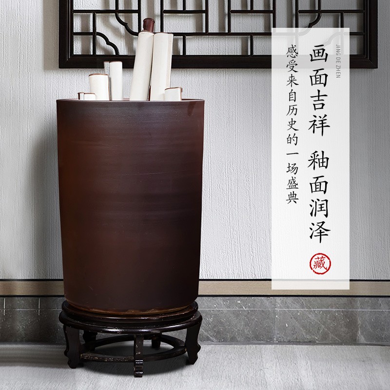 陶瓷书画缸卷轴缸书房客厅落地字画缸收纳桶景德镇大花瓶摆件箭筒