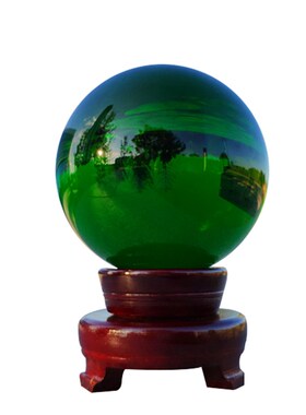 精品绿色水晶财富球桌面珍藏绿幽灵客厅玄关办公室桌送礼招财摆件