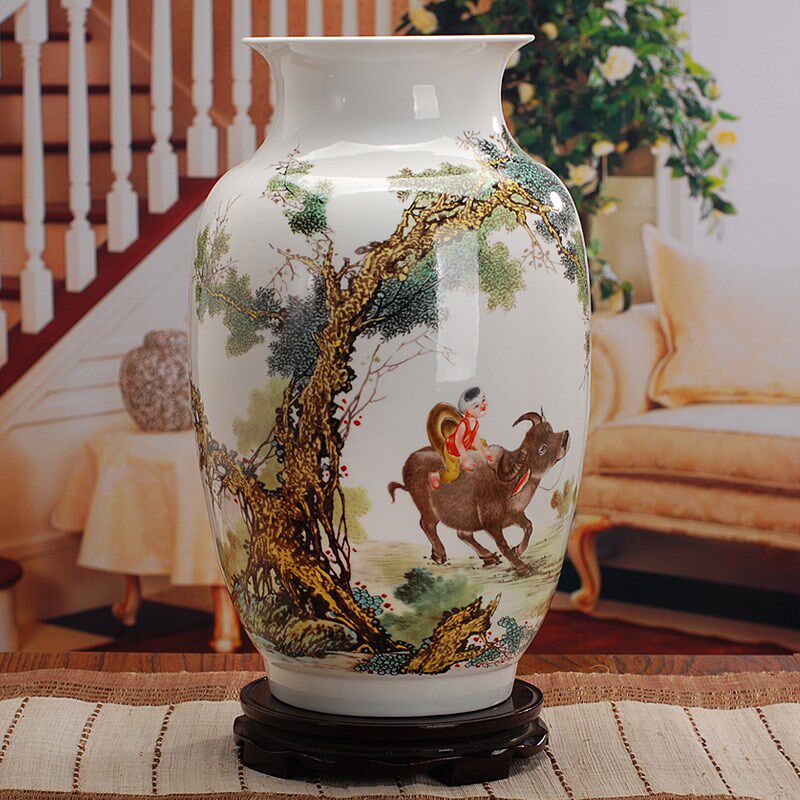 074新品景德镇陶瓷花瓶粉彩山水花鸟系列家居装饰花瓶摆件工艺品