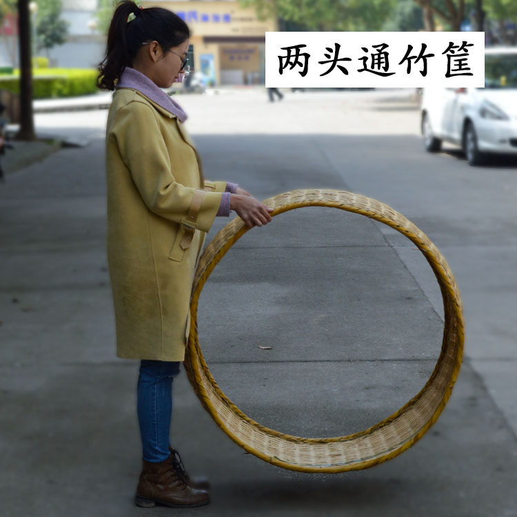 纯手工竹编小号大号马背摇两头通竹筐舞蹈道具民宿装饰圆形竹制品