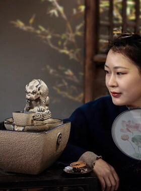 日进斗金流水生财摆件循环水景新中式办公室前台茶室桌面开业礼品