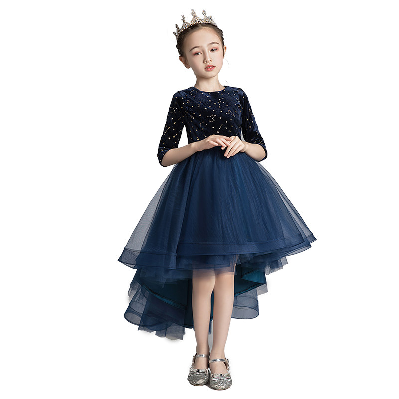 儿童礼服公主裙女童蓬蓬纱婚纱蓝色走秀花童主持人钢琴演出服表演