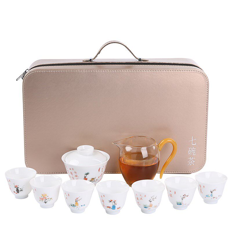 七碗茶诗白瓷功夫茶具套装陶瓷家用简约整套盖碗茶杯泡茶器小套