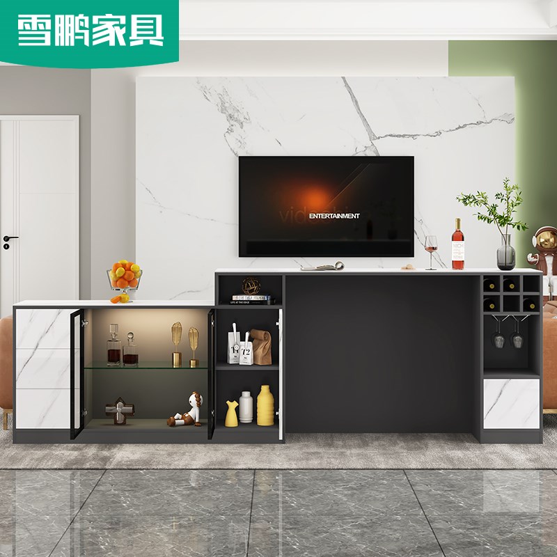 轻奢岩板餐边柜厨房吧台餐桌一体柜简约餐厅客厅隔断酒柜6G176