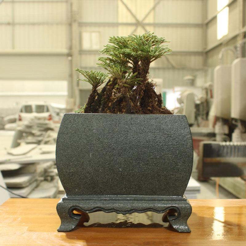 青石花盆桌面石头盆栽装饰摆件天然石材盆景家用绿植石器一体整石