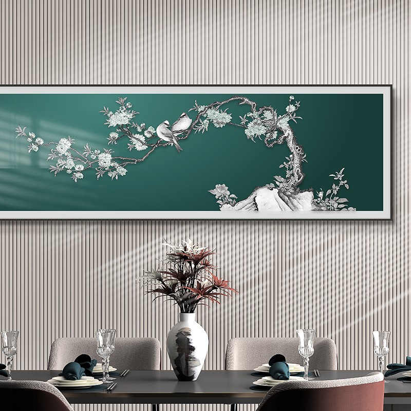 新国风卧室装饰画新中式高档奢华银箔工艺画客厅花鸟奢华床头挂画