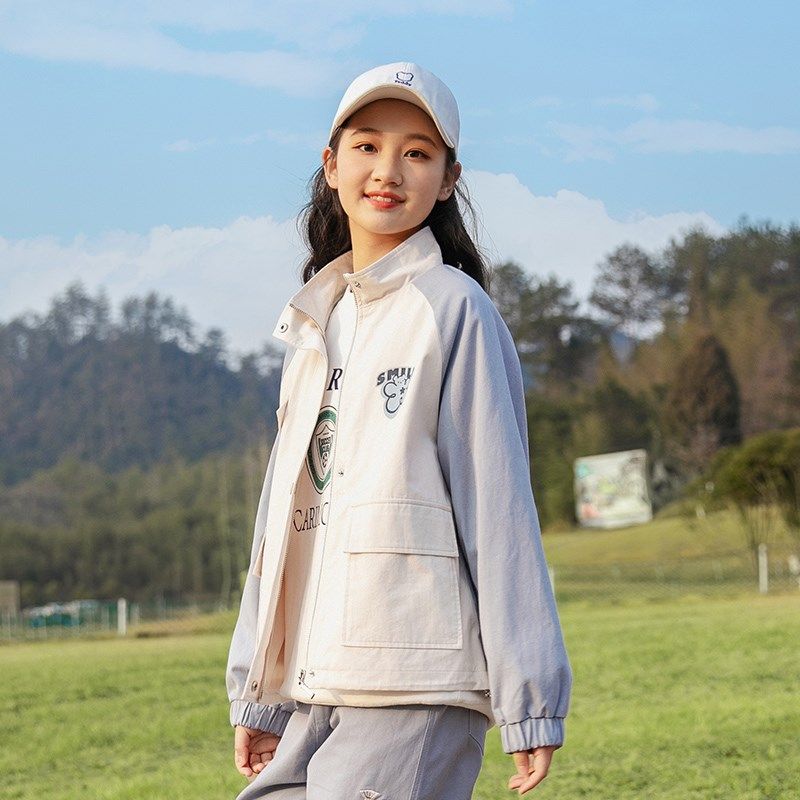 儿童装春秋款新外套大童女2023洋气时髦中童休闲夹克上衣初中学生