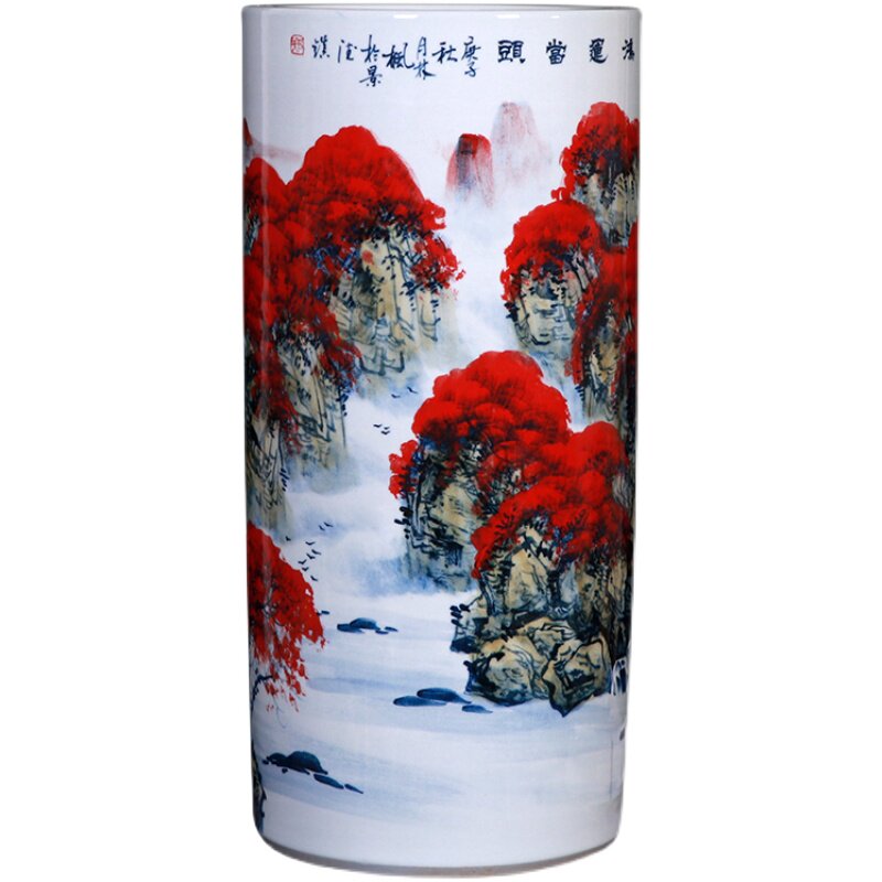 手绘鸿运当头陶瓷落地花瓶中式风格节庆送礼客厅书房摆件