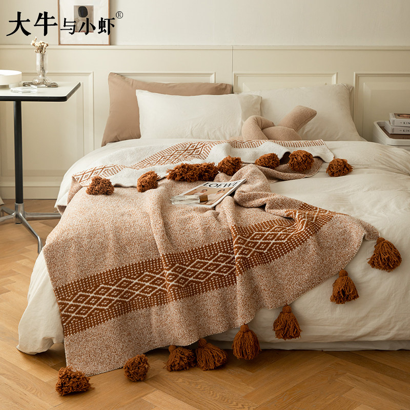 北欧风流苏针织盖毯欧式客厅沙发装饰毯子午睡毯空调房盖毯床尾巾