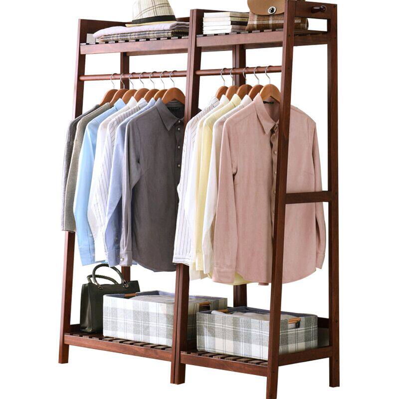 落地衣架实木简易挂衣架家用卧室衣服架子杆房间一体衣帽架置物架