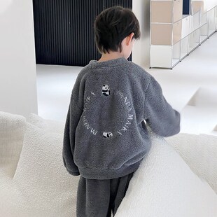 儿童家居服套装2024新款秋冬男童女童宝宝珊瑚绒睡衣孩子两件套厚