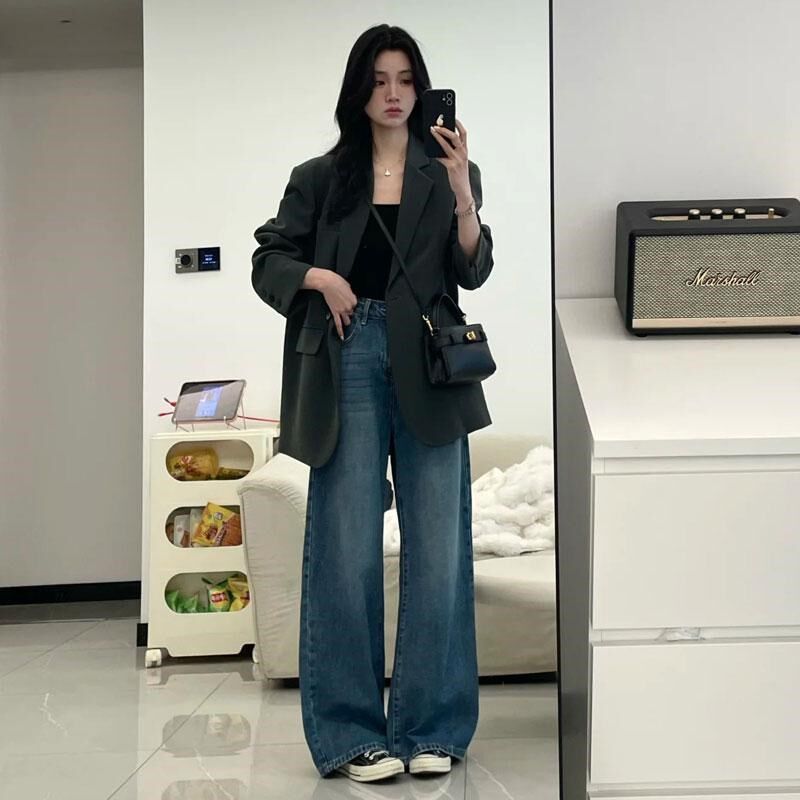 灰色西装外套女2025春季新款小个子高级感廓形宽松休闲西服上衣