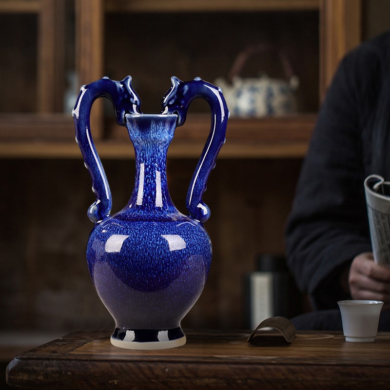景德镇仿古钧瓷窑变釉小花瓶陶瓷客厅插花中式瓷器家居装饰品摆件