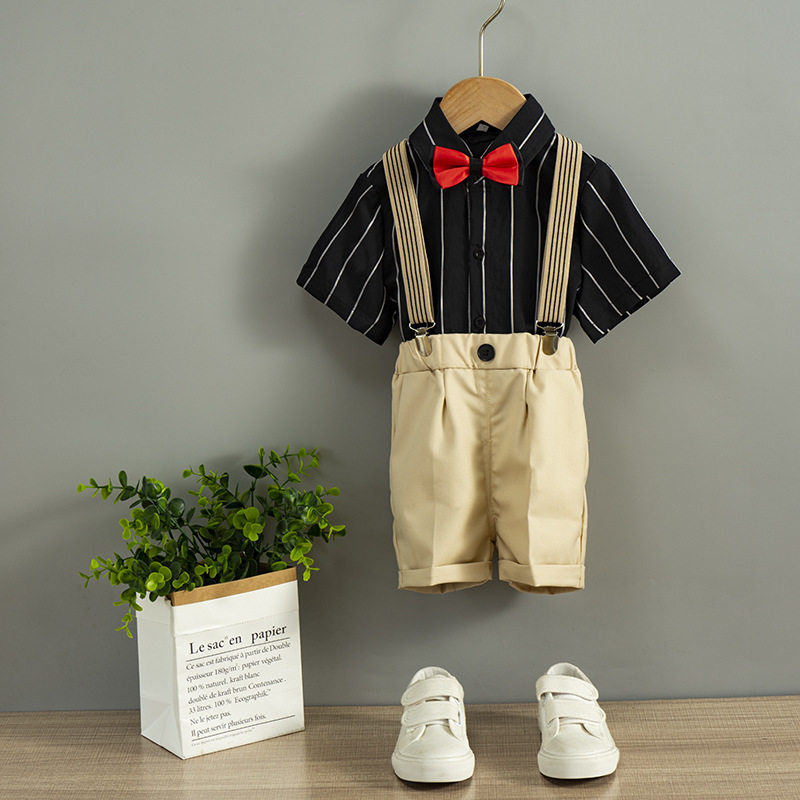 夏季儿童礼服男童洋气背带裤套装男孩主持幼儿园小学生演出服六一