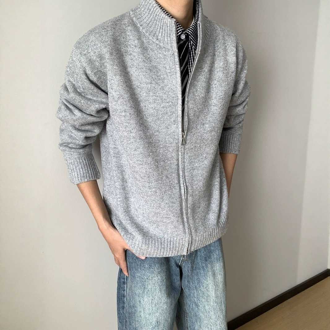 王安宇同款灰色开衫毛衣男冬季cleanfit内搭针织衫慵懒重磅厚外套