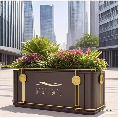 户外不锈钢花箱围栏花架商业街市政铁艺花盆售楼部定 制花池花槽