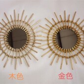 藤编梳妆化妆镜子创意拍摄艺术装 饰圆镜民宿客厅玄关墙面壁饰挂镜