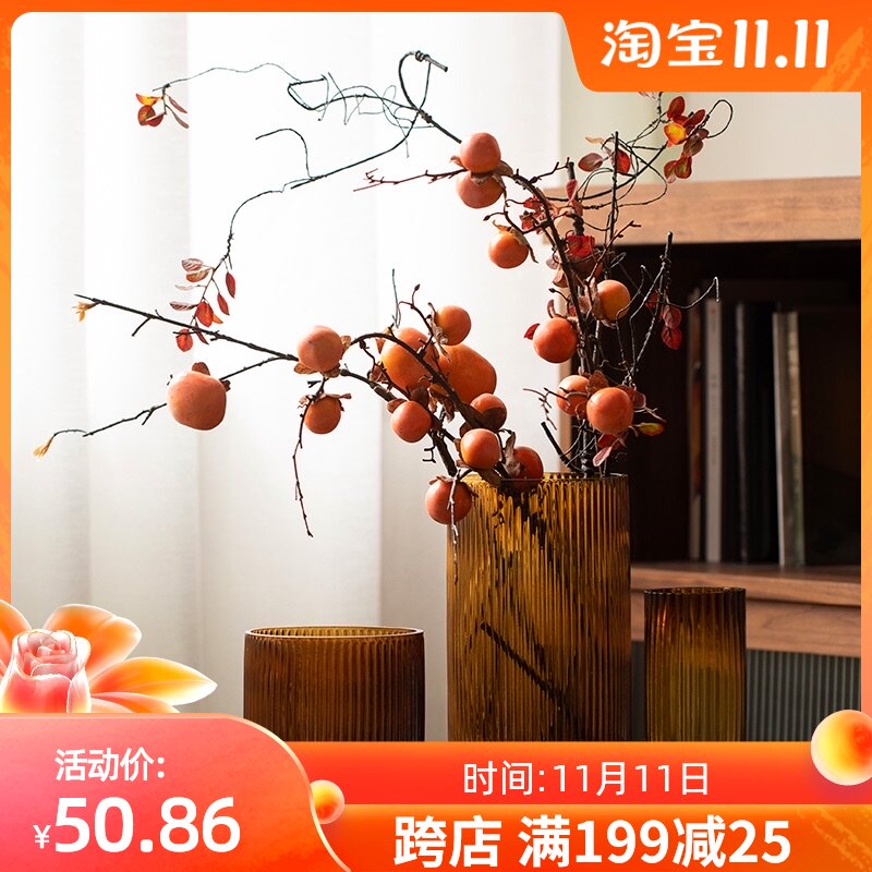 玻璃花瓶法式大口径直筒马醉木雪柳郁金香高款客厅观音竹花瓶专用