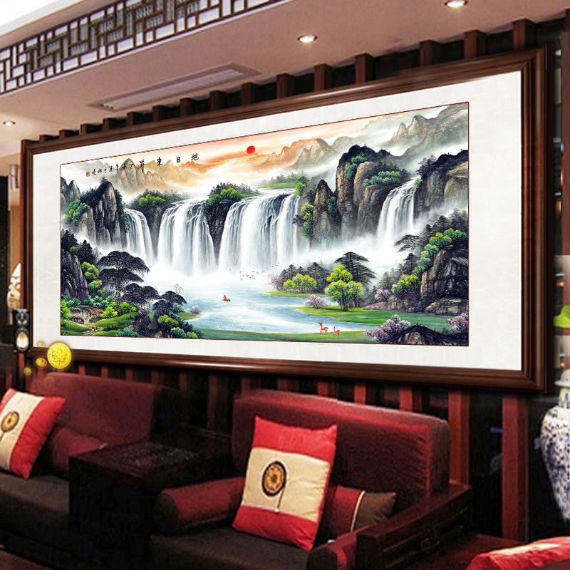 十字绣2023新款绣线绣客厅流水生财大幅山水画风景旭日东升自己绣