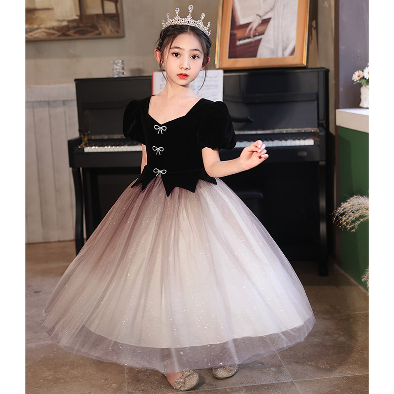 女童黑色晚礼服轻奢小众高端公主裙小主持人钢琴演奏演出服高级感